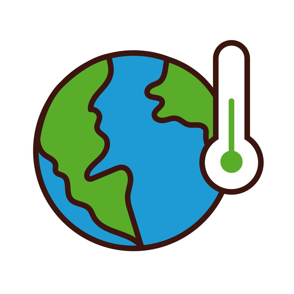 planète terre mondiale avec ligne de thermomètre et style de remplissage vecteur