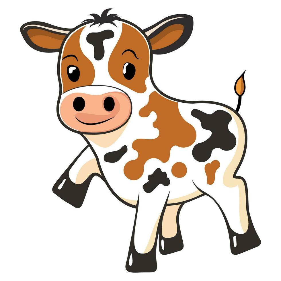 vache plat dessin animé style, mascotte logo vecteur