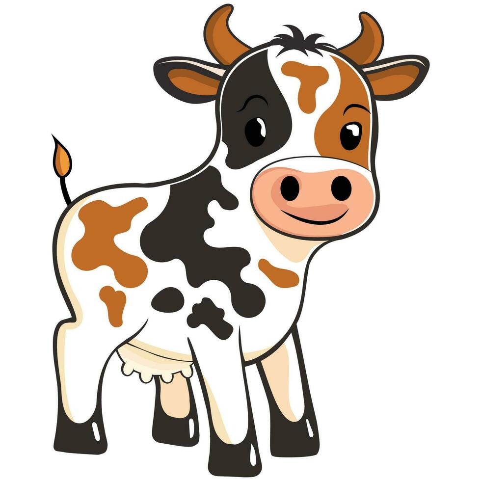 vache plat dessin animé style, mascotte logo vecteur