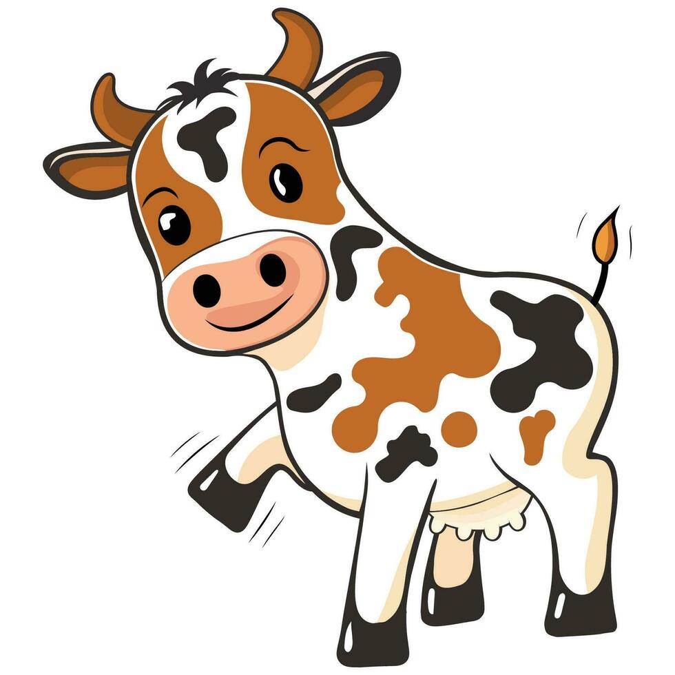 vache plat dessin animé style, mascotte logo vecteur