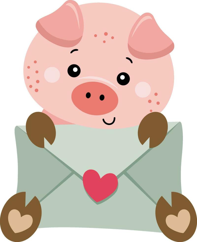mignonne porc en portant une lettre enveloppe vecteur