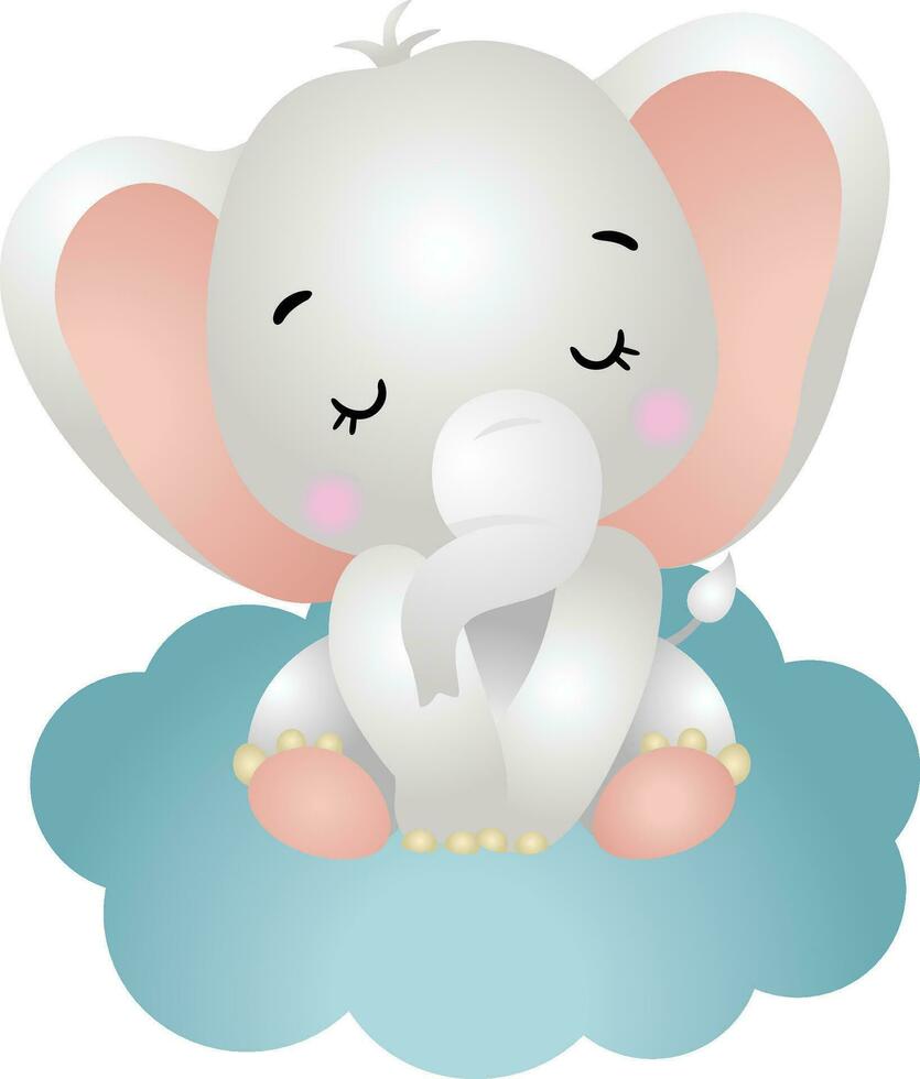 mignonne l'éléphant séance sur bleu nuage vecteur