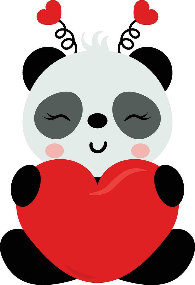 mignonne Valentin Panda séance avec rouge cœur vecteur