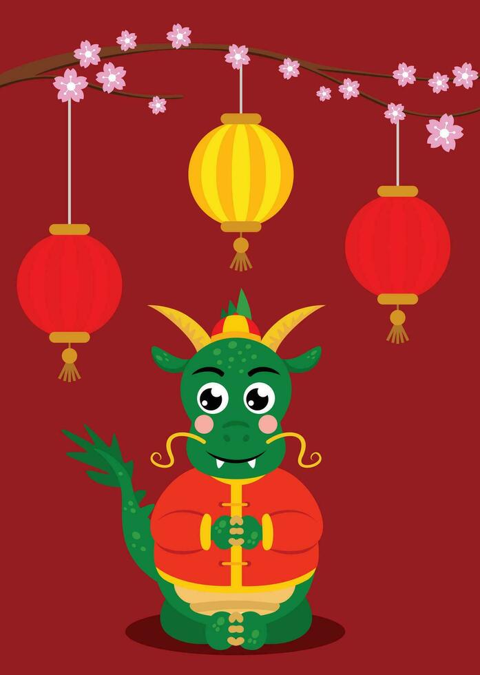 bien fortune chinois dragon content Nouveau année salutation carte vecteur
