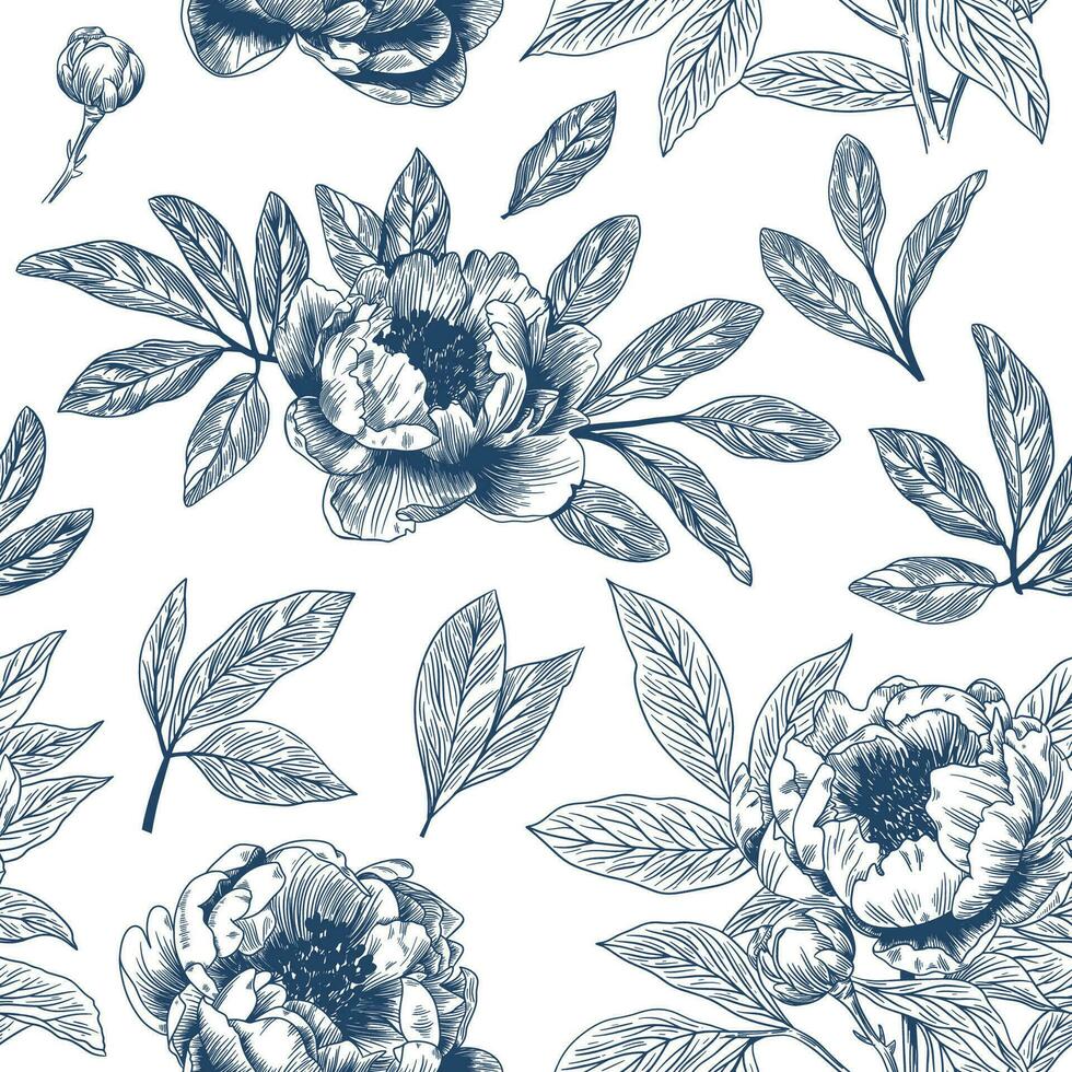 abstrait moderne floral sans couture modèle avec main tiré fleur dans toile de jouy style. rétro élégance répéter imprimer. ancien conception pour tissu, fond d'écran ou emballage vecteur