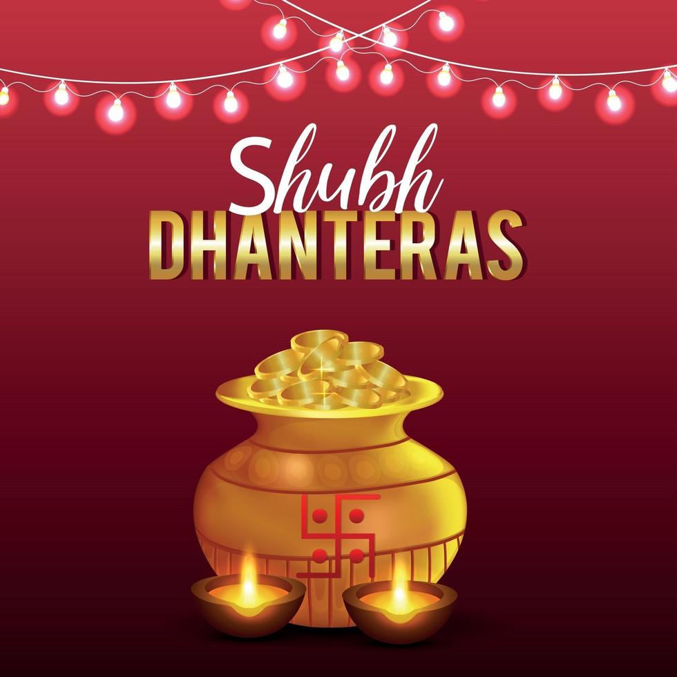 fête traditionnelle indienne shubh dhanteras avec pot de pièces d'or vecteur