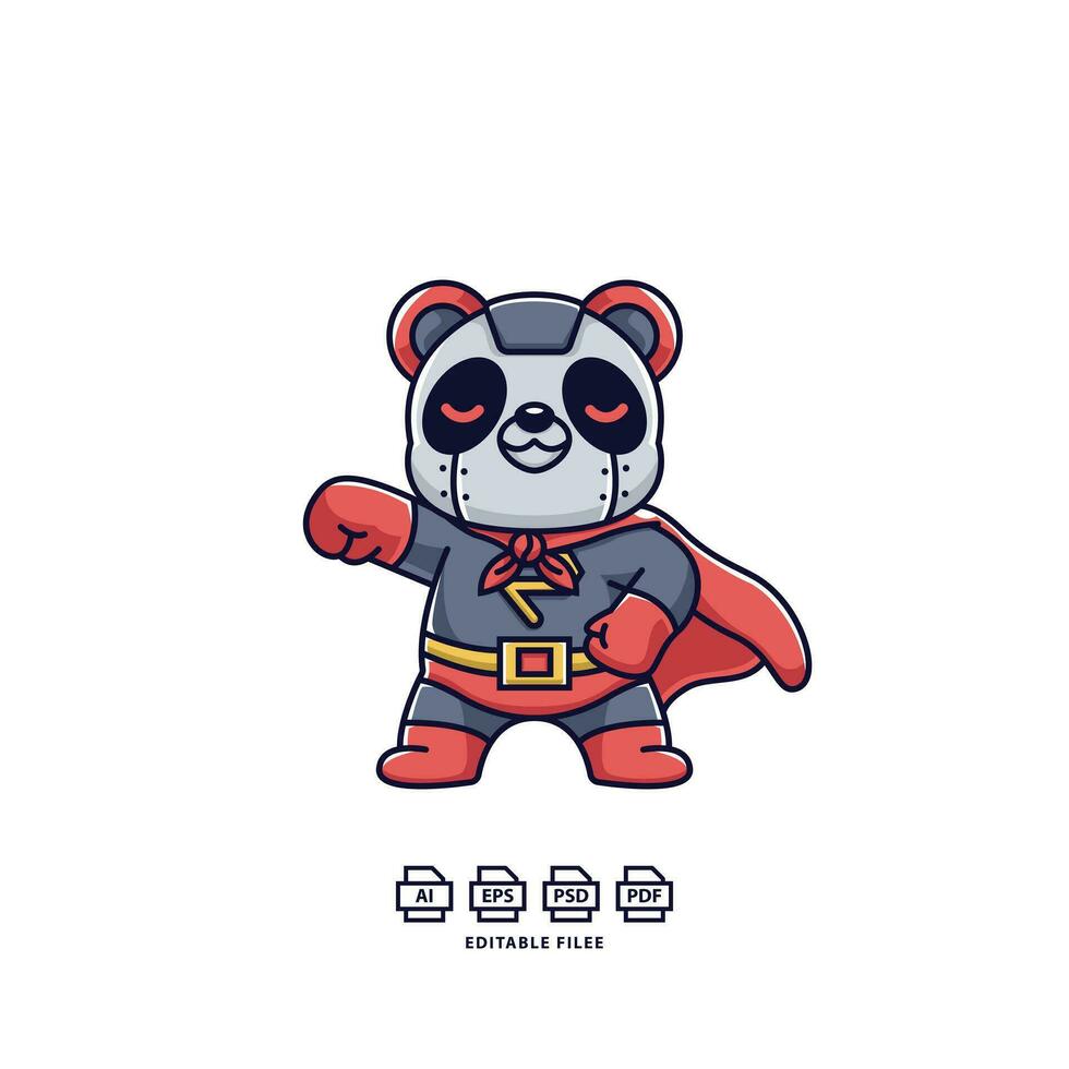 super héros Panda logo mascotte, logo modèle vecteur. vecteur