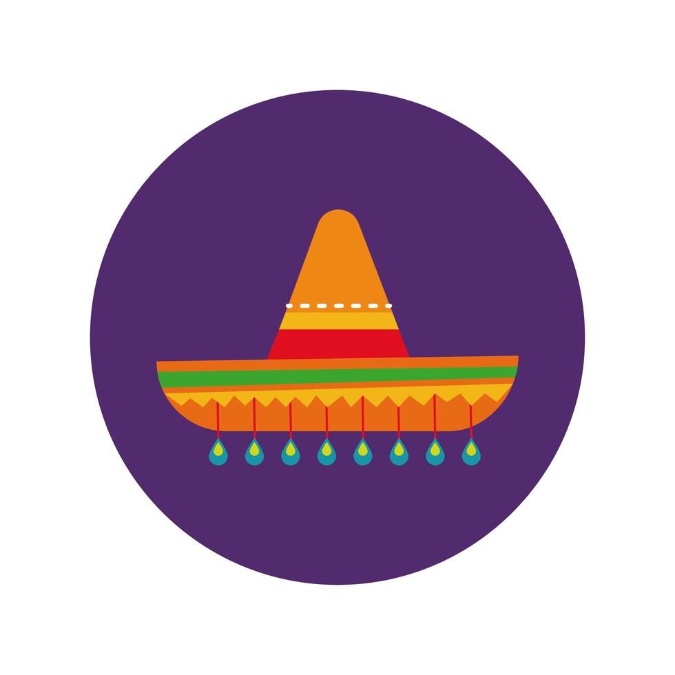 bloc de chapeau de culture mexicaine et icône de style plat vecteur