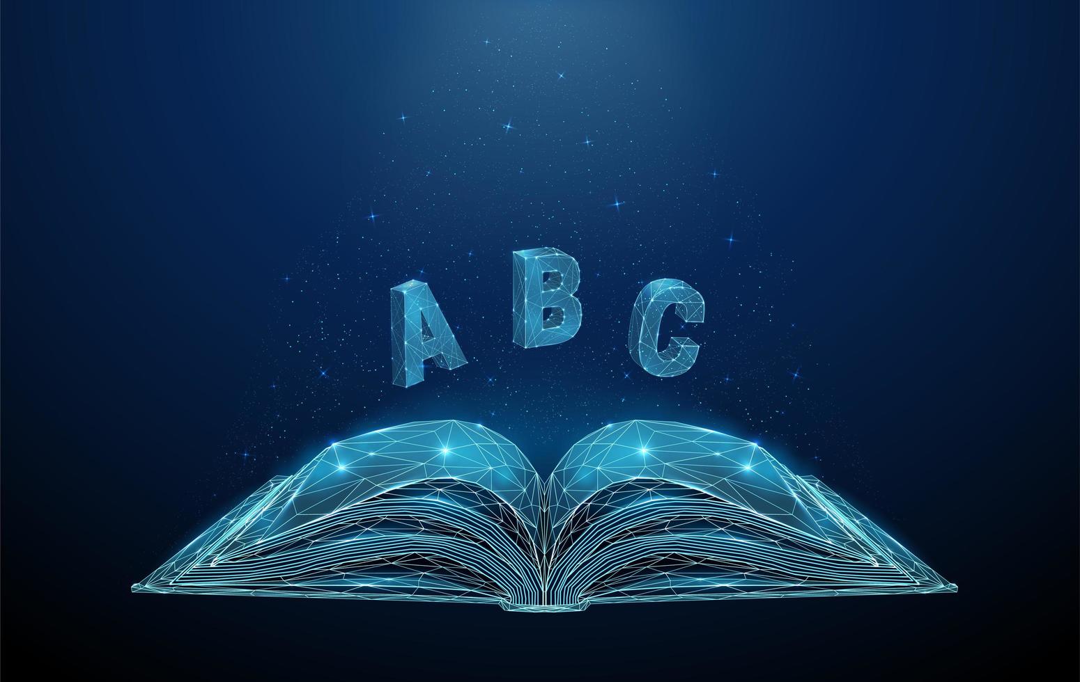 livre ouvert abstrait avec des lettres volantes abc vecteur