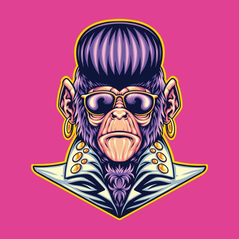 elvis singe tête mascotte logo illustration vecteur