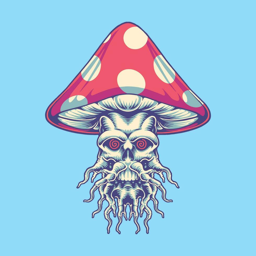 trippant crâne la magie champignon illustration vecteur