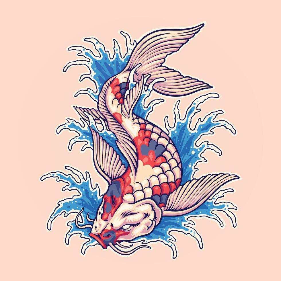 Japonais koi poisson logo illustration vecteur