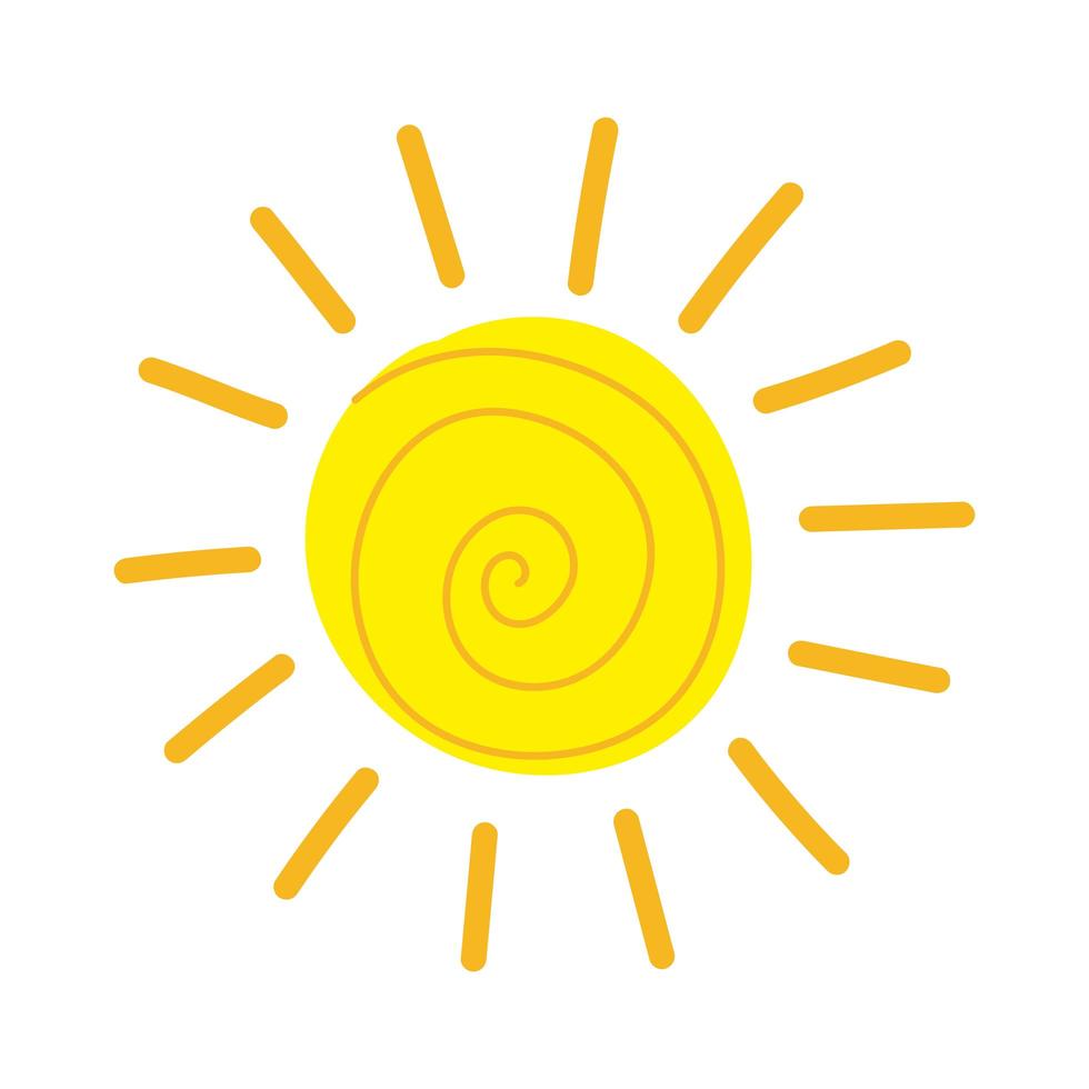 icône de style de dessin de main de soleil d'été vecteur