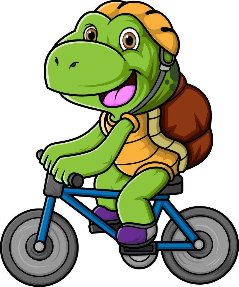 mignonne tortue dessin animé équitation vélo vecteur