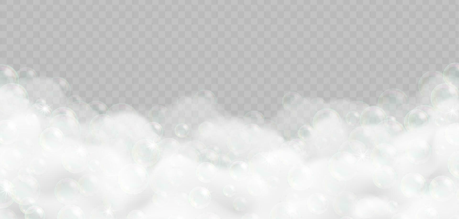 réaliste une baignoire mousse avec bulles isolé sur gris Contexte. vecteur