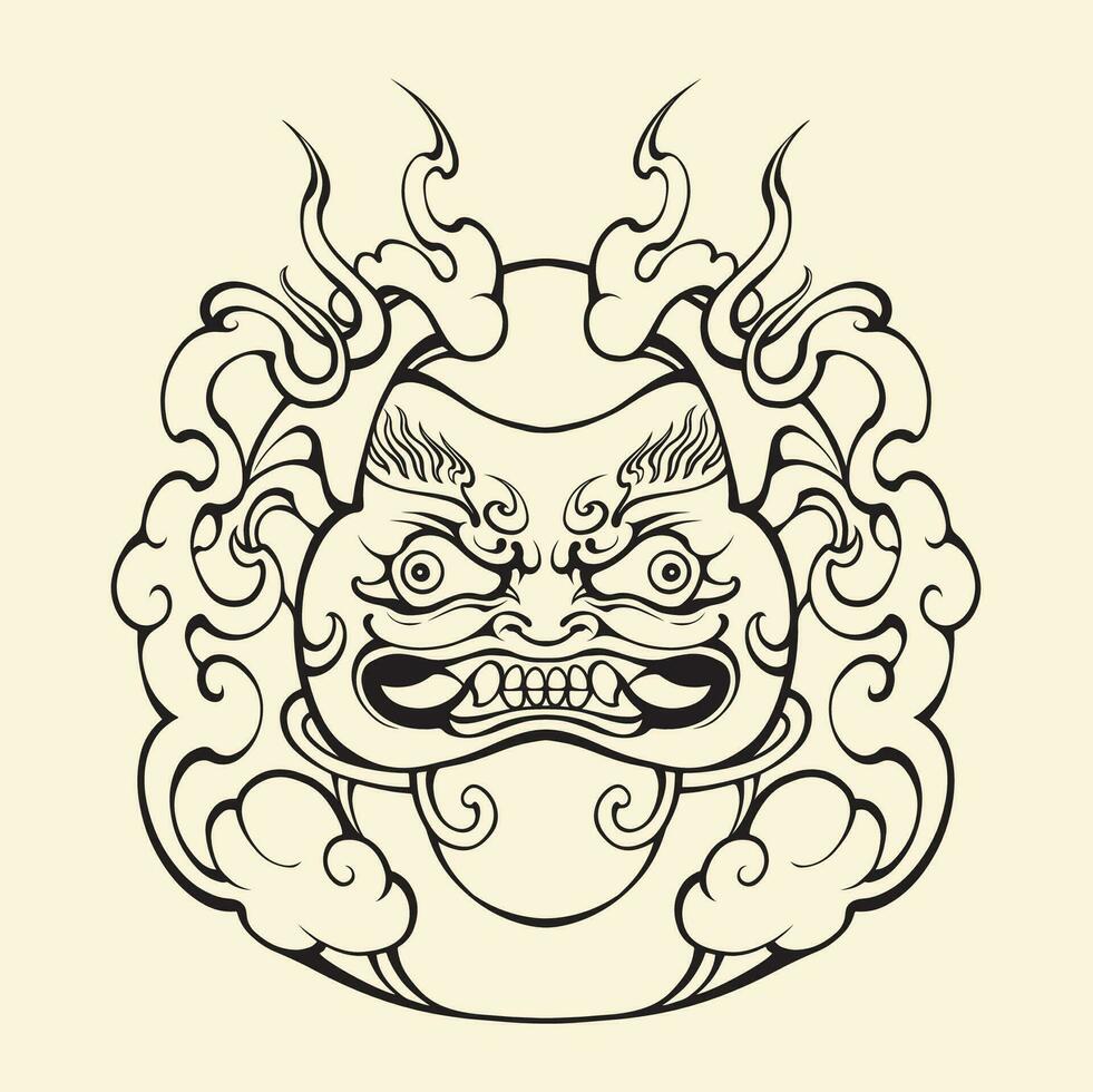 Japonais Daruma masque contour vecteur art