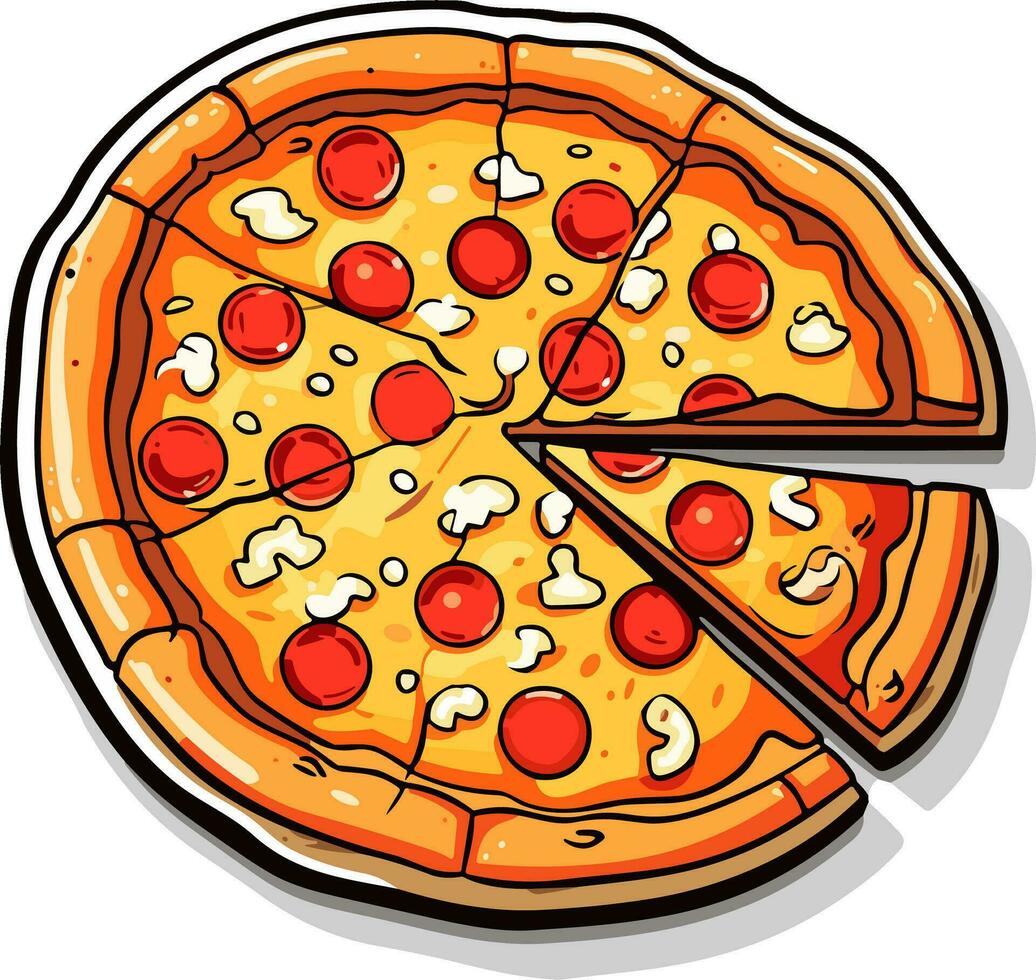 griffonnage Pizza avec salami autocollant clipart transparent vecteur illustration, ai généré