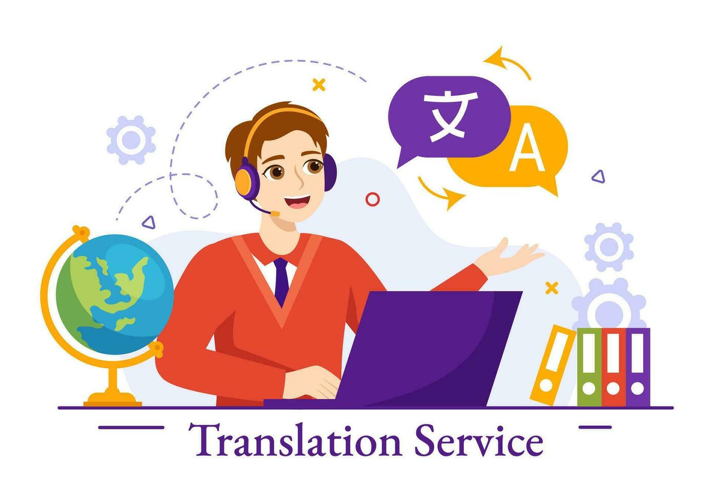 traducteur un service vecteur illustration avec Langue Traduction divers des pays et multilingue en utilisant dictionnaire dans main tiré modèles