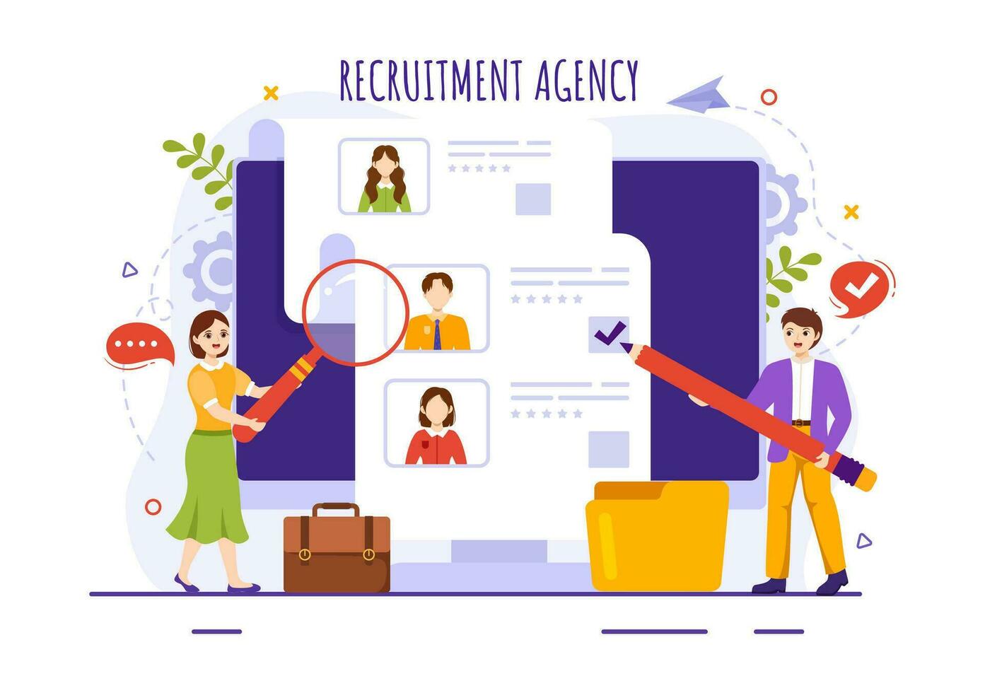 recrutement agence vecteur illustration avec gestionnaires recherche candidat pour emploi position dans plat dessin animé main tiré Contexte modèles