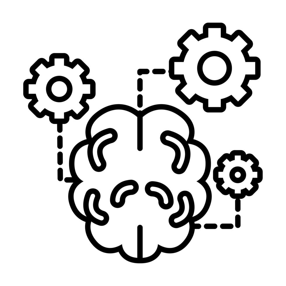 cerveau avec l'icône de style de ligne d'engrenages vecteur