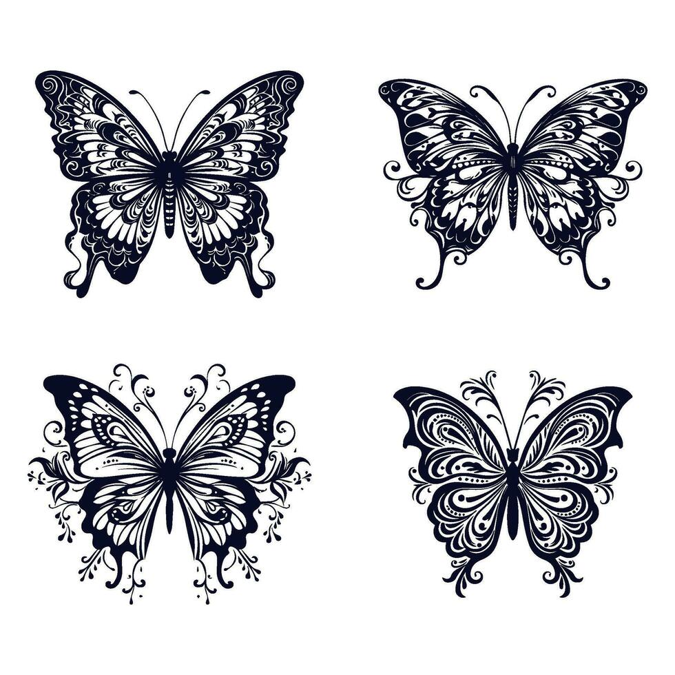 tatouage papillon ligne art tribal noir sur blanc Contexte ,papillon tatouage isolé sur blanc vecteur