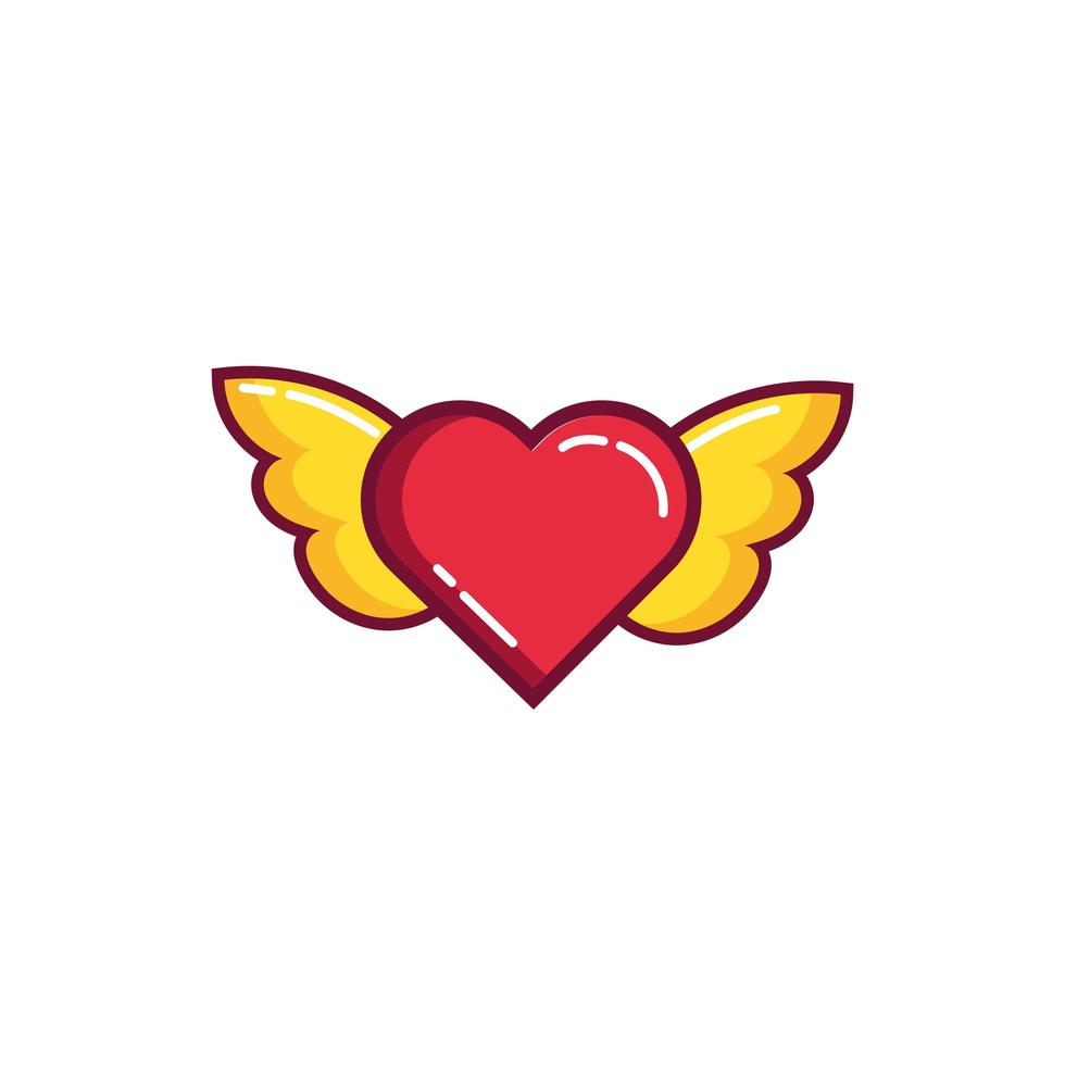 coeur joyeux saint valentin avec ligne d'ailes et style de remplissage vecteur