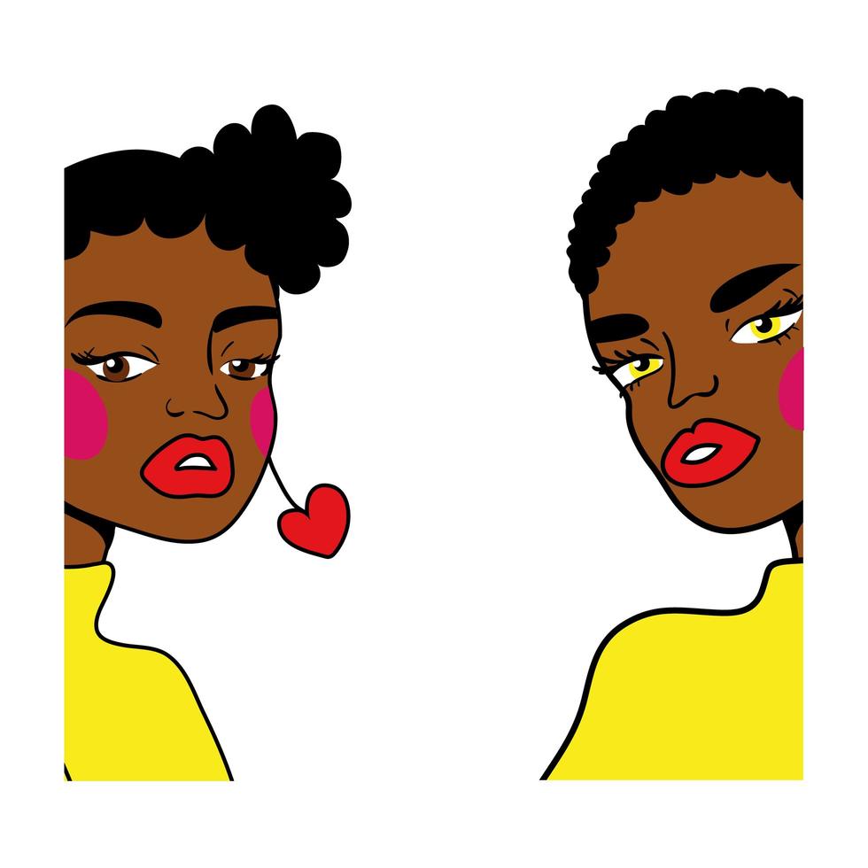 afro filles couple mode pop art style vecteur