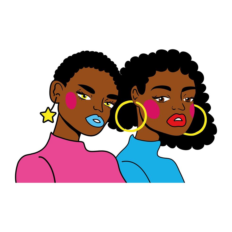 afro filles couple mode pop art style vecteur