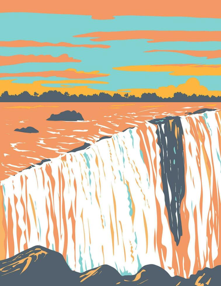 victoria chutes ou mosi-oa-tunya de le Zambezi rivière wpa art déco affiche vecteur