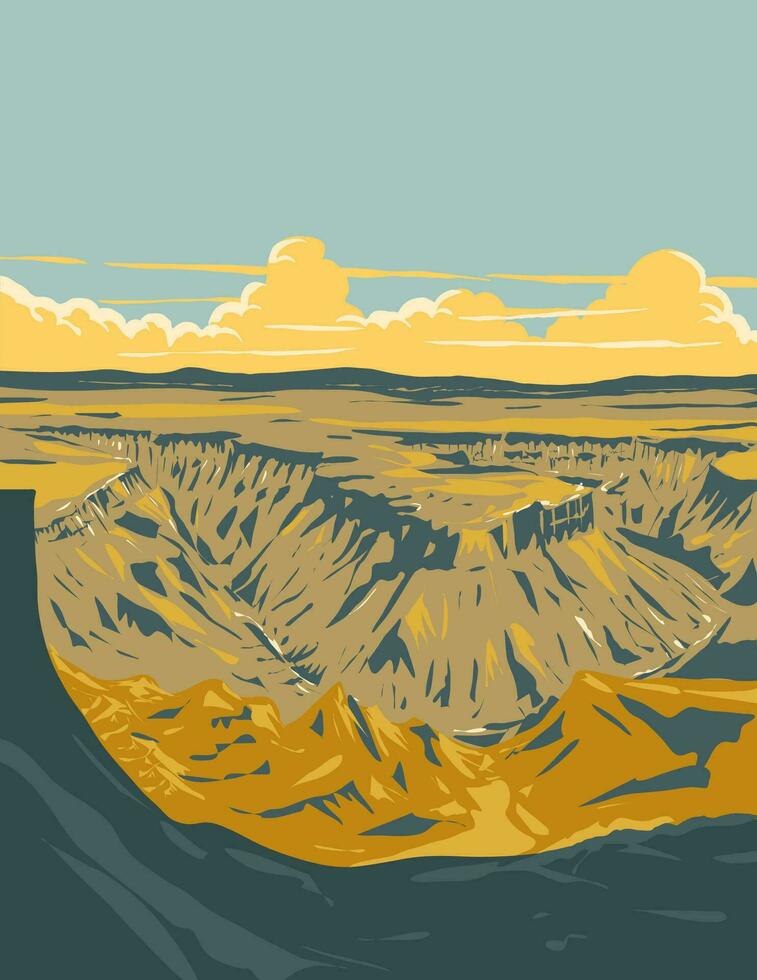 poisson rivière canyon ou visrivier tuer dans Namibie du sud Afrique wpa art déco affiche vecteur