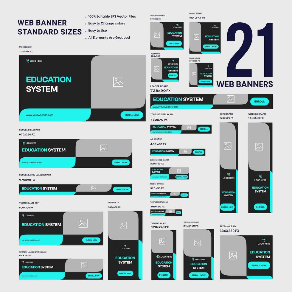 ensemble de la toile bannière modèle conception, éducation système bannière conception pour social médias des postes, vecteur eps dix fichier format