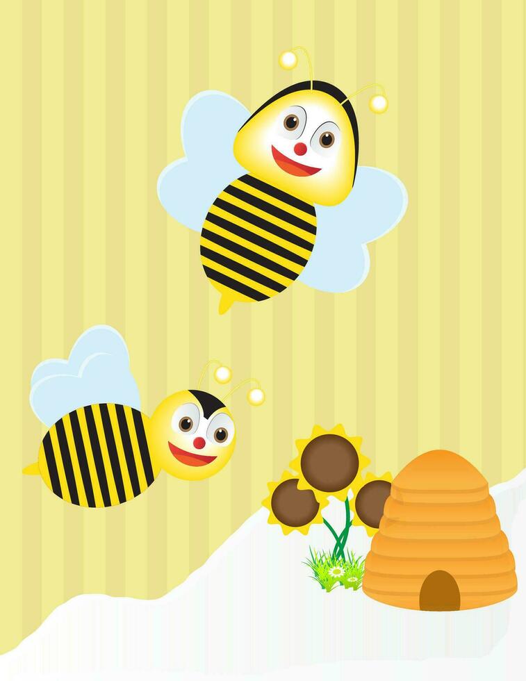 mon chéri abeille ensemble plat conception. dessin animé mignonne abeille avec mon chéri pot ensemble porte mon chéri pot. vecteur