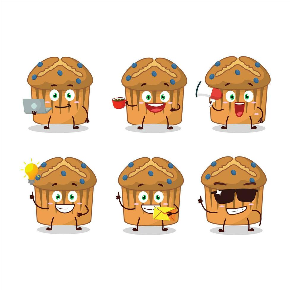 myrtille muffin dessin animé personnage avec divers les types de affaires émoticônes vecteur