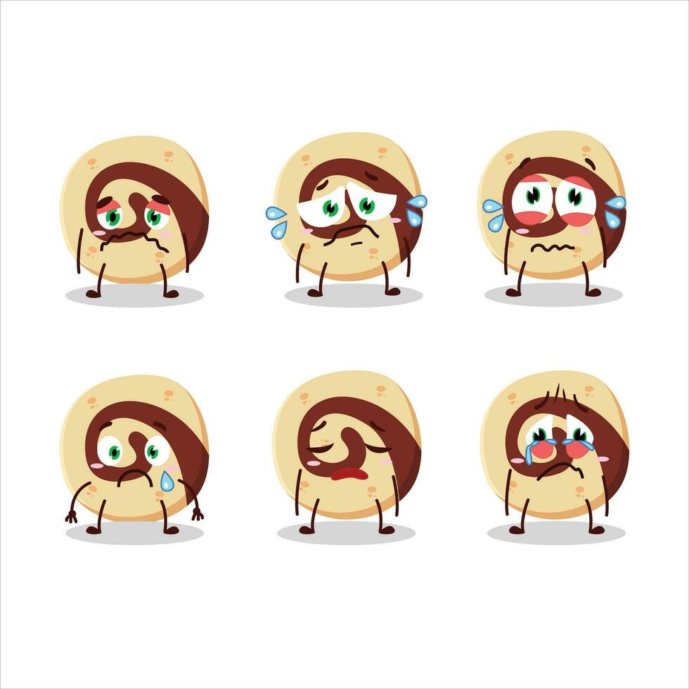 spirale biscuit dessin animé personnage avec triste expression vecteur