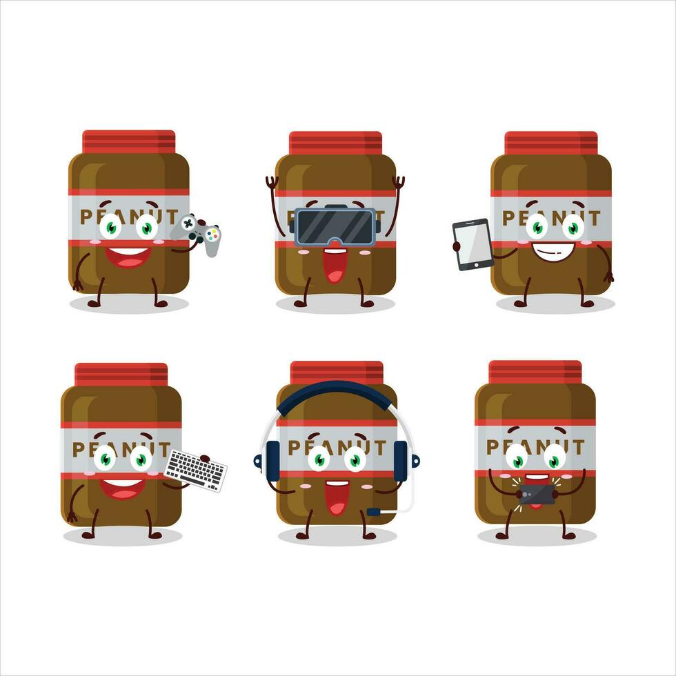 cacahuète pot dessin animé personnage sont en jouant Jeux avec divers mignonne émoticônes vecteur