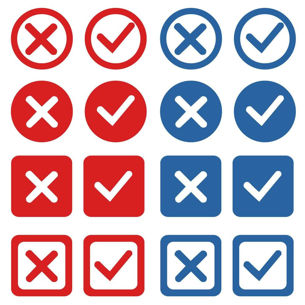 rouge et bleu icône de vérifier marque boutons vecteur