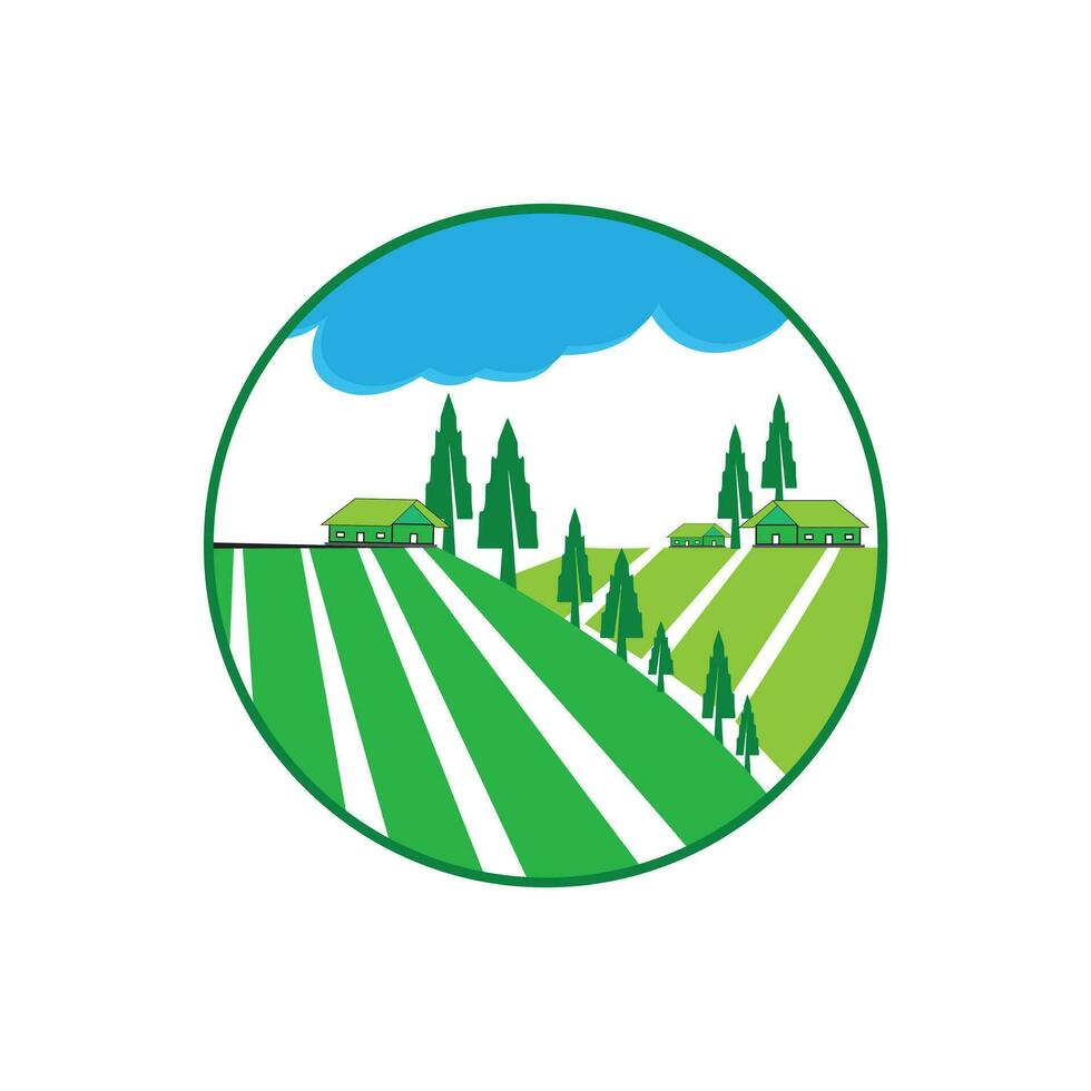 biologique nourriture logo conception avec agriculture champ et nourriture plante concept. vecteur