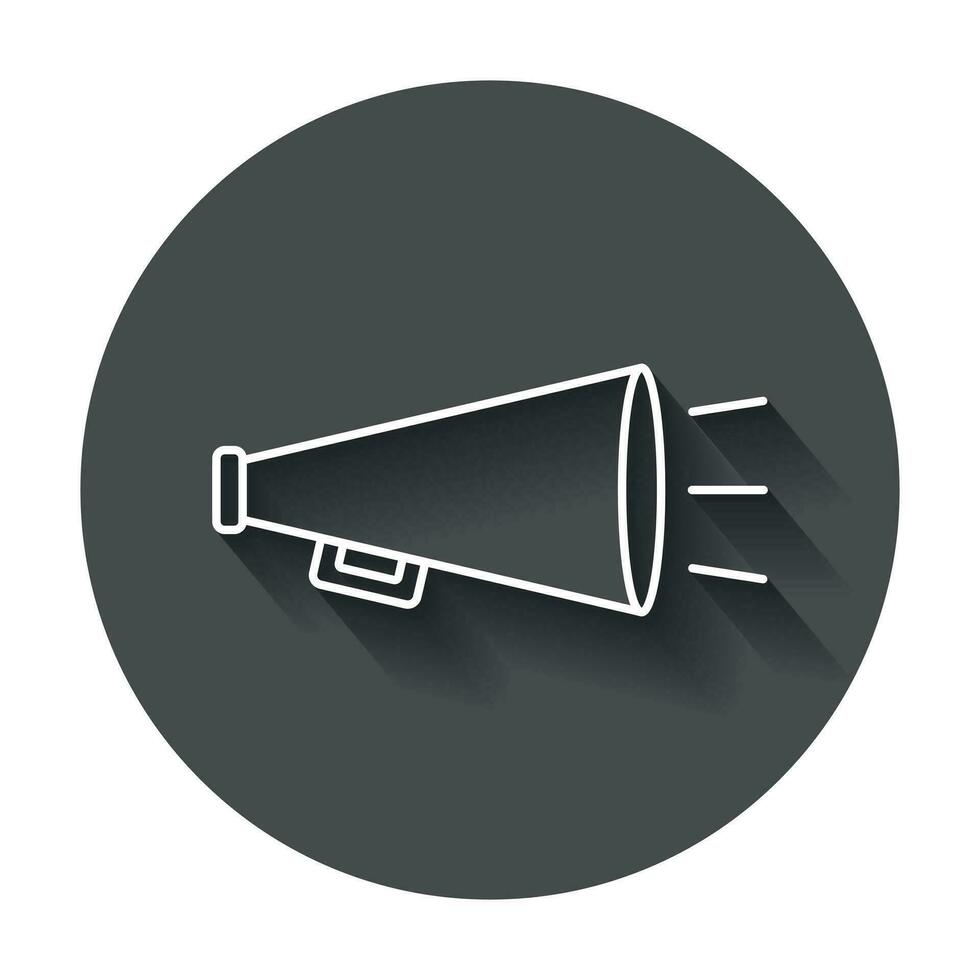 mégaphone plat vecteur icône. mégaphone symbole logo illustration sur noir rond Contexte avec longue ombre.