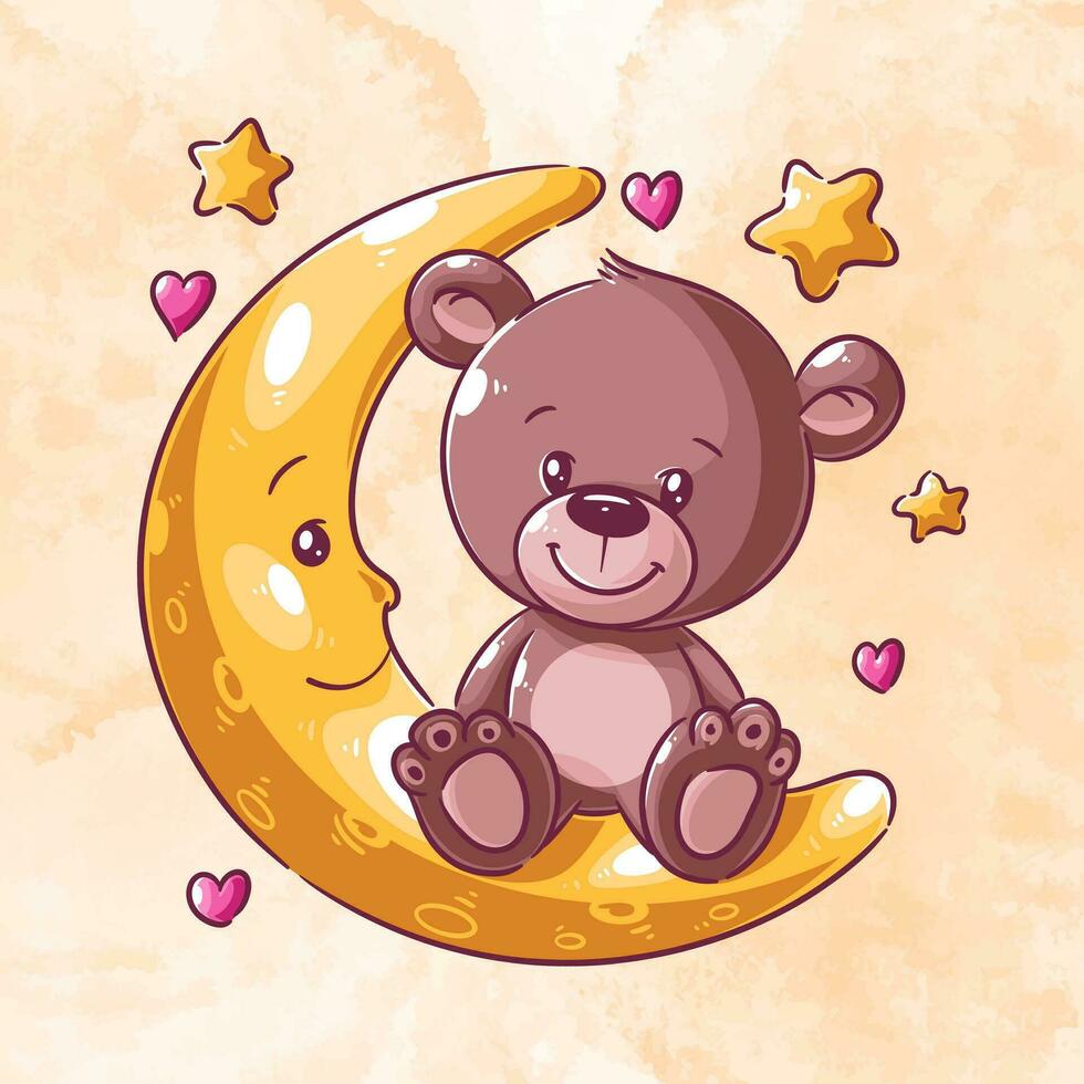 mignonne ours séance sur le lune dessin animé vecteur