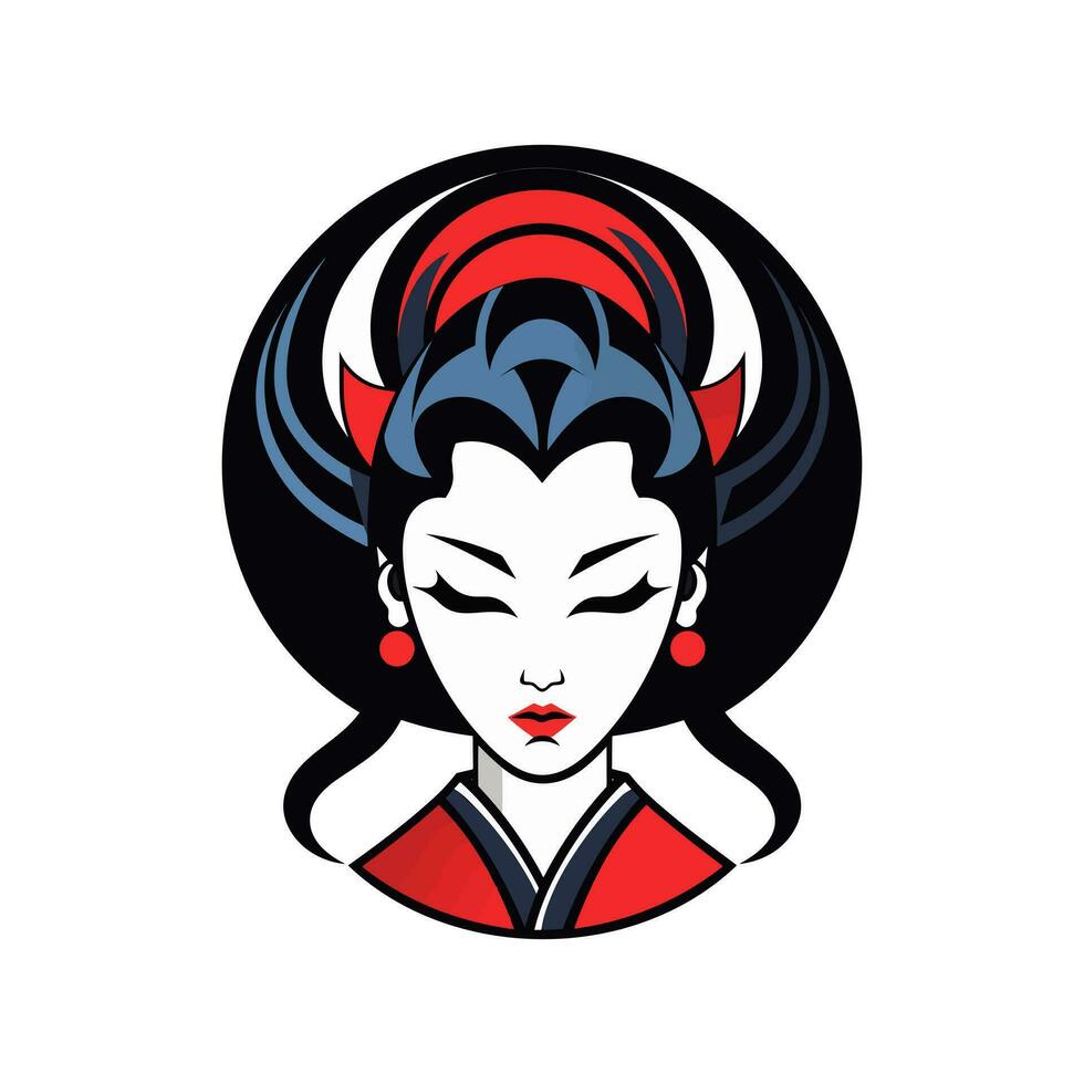 Japonais geisha fille main tiré logo conception illustration vecteur