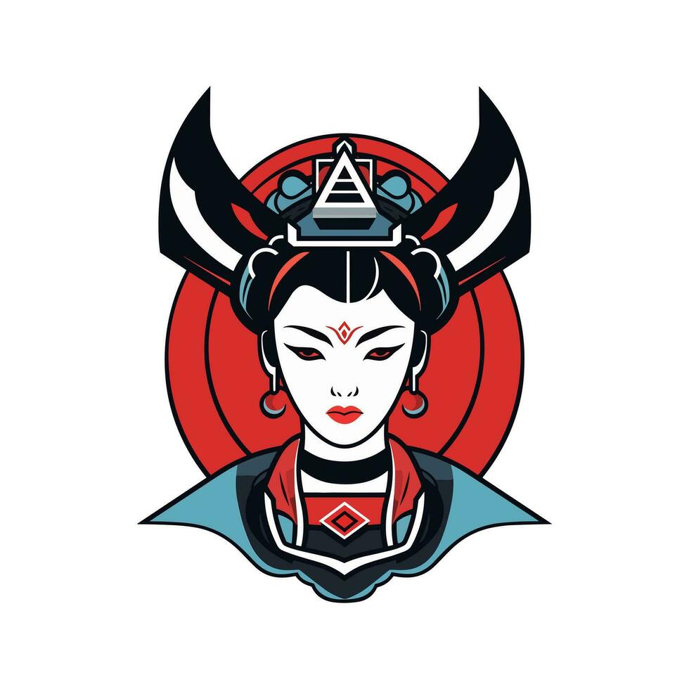 Japonais geisha fille main tiré logo conception illustration vecteur