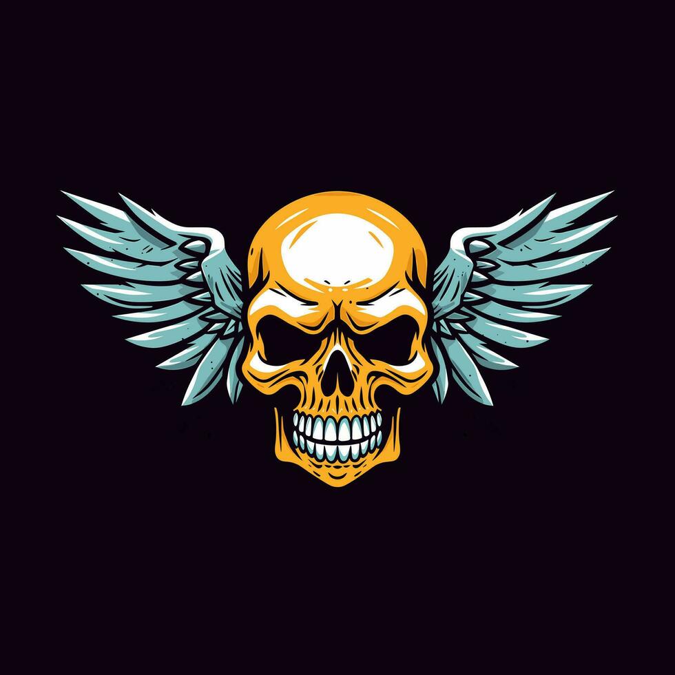 une captivant dessiné à la main logo conception avec une crâne avec complexe ailes, exsudant énervé et rebelle ambiance vecteur