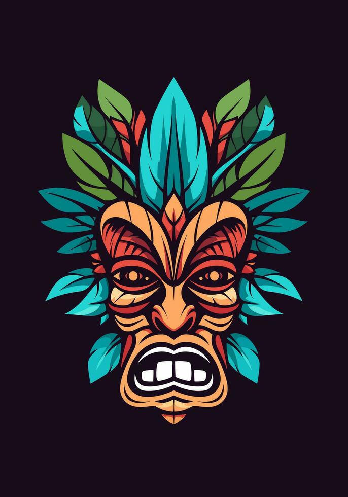 Capturer le essence de tribal art avec une dessiné à la main en bois tiki masque logo. ses rustique charme et culturel importance faire il une ressortir choix pour votre marque vecteur