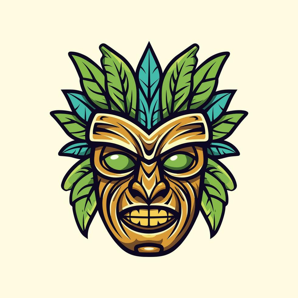 embrasse le esprit de le îles avec une en bois tiki masque tribal logo. unique, gras, et plein de symbolisme, il apporte une toucher de authenticité à votre marque vecteur