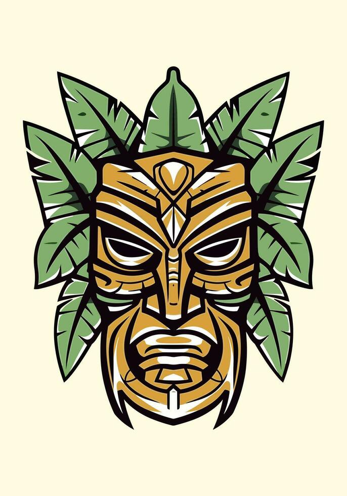 Capturer le essence de tribal art avec une dessiné à la main en bois tiki masque logo. ses rustique charme et culturel importance faire il une ressortir choix pour votre marque vecteur