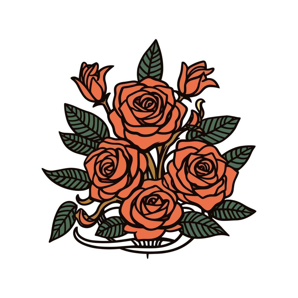 des roses fleur main tiré logo conception illustration vecteur
