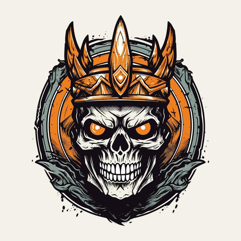 viking crâne guerrier main tiré logo conception illustration vecteur