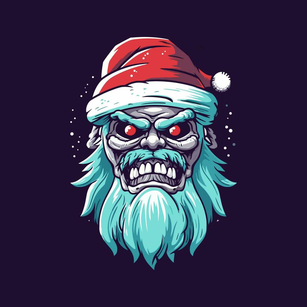 Père Noël zombi main tiré logo conception illustration vecteur