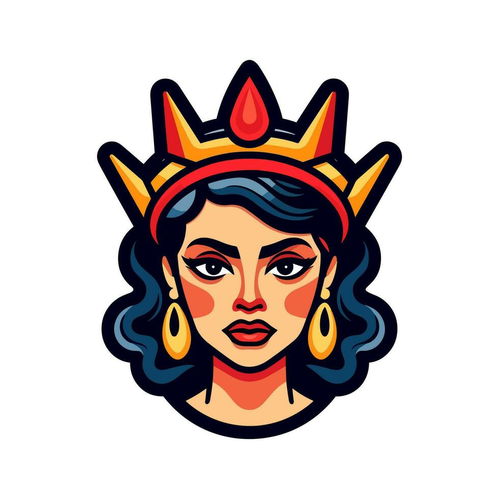 reine Princesse chicano fille main tiré logo conception illustration vecteur