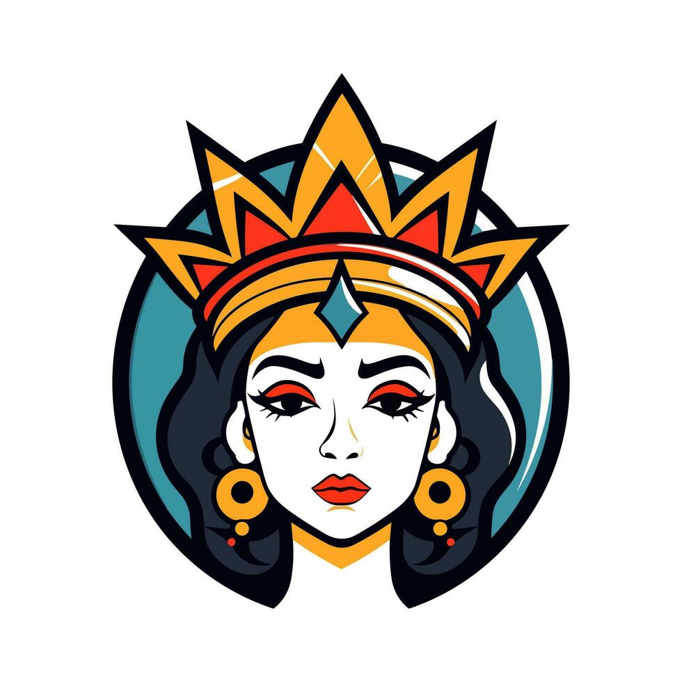 reine Princesse chicano fille main tiré logo conception illustration vecteur